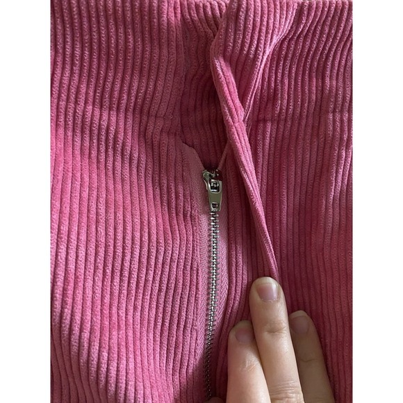 Corduroy Panel Straight Leg Two Tone Pants Bubblegum Pink High Waist Retro Sz M - Picture 5 of 12
